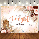 Aperturee - Little Cowgirl Is On The Way Floral Baby Shower Backdrop